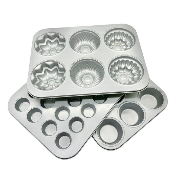 3-Piece Multicolor Metal Mini-Cake, Muffin and Cupcake Baking Pan Set - Picture 1 of 10